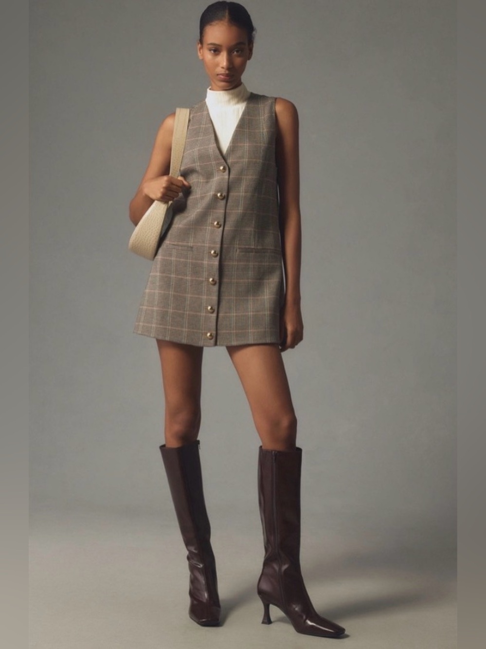 House of Harlow 1960 button front plaid Y2K mini dress in gold tan brown - S nwt